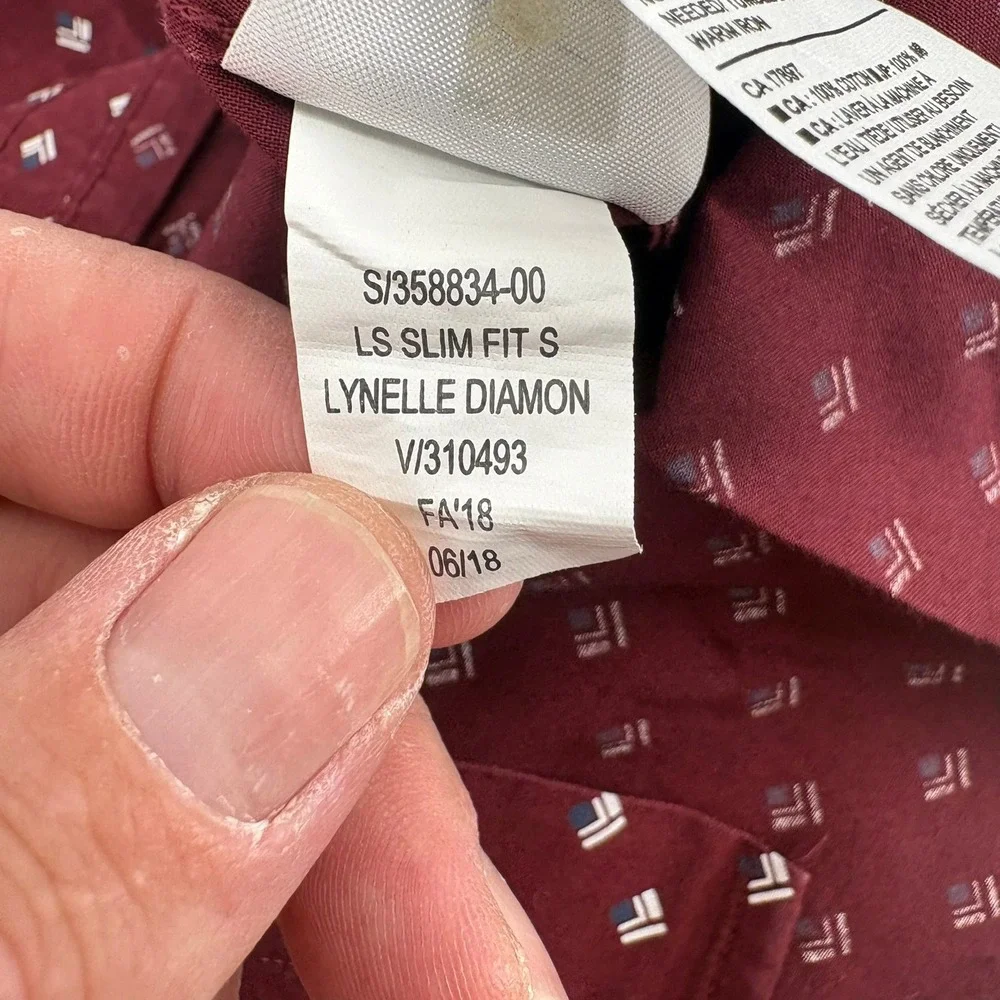 Banana Republic Mens Burgundy Geometric Soft Wash Slim Fit Button Down Shirt L